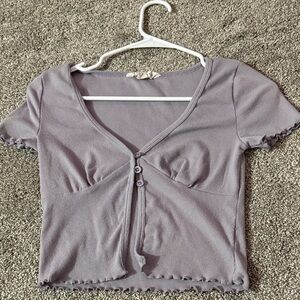 Lavender Ribbed Button-Front Crop Top